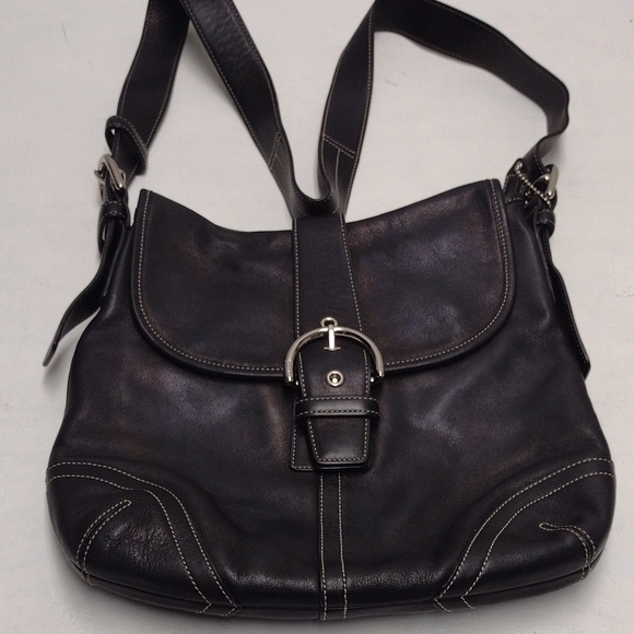 Coach Handbags - Coach Black Leather Shoulder Bag with Buckle Closure
